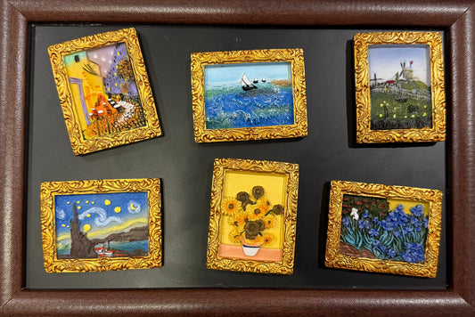2. 3D Gold Frame Van Gogh Painting Fridge Magnets - Whole Set 6pcs